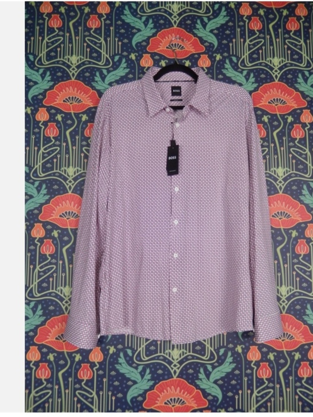 Hugo Boss Slim Fit Printed Stretch Fit Knit Jersey Button Down Shirt New XL
